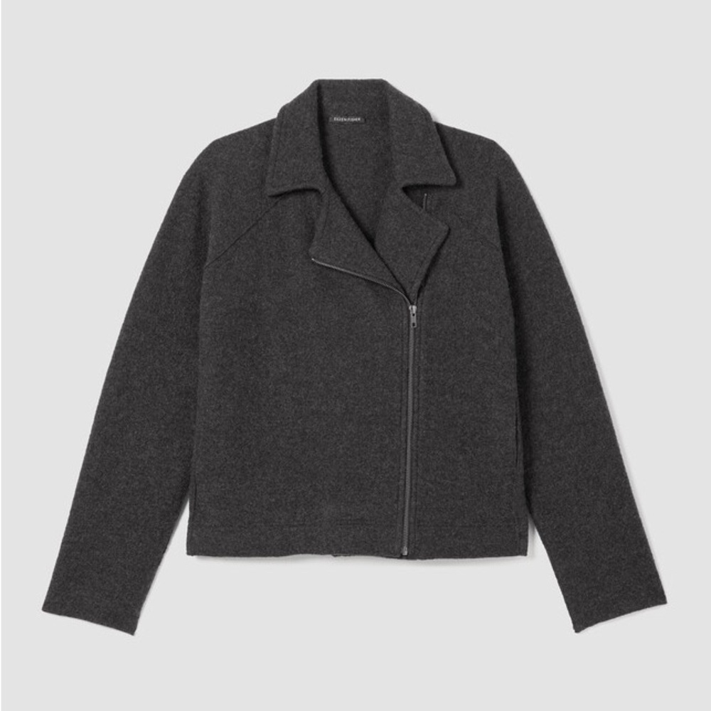 Eileen Fisher Italian Fabric Wool Moto Jacket Asymmetrical Zip Charcoal Size S